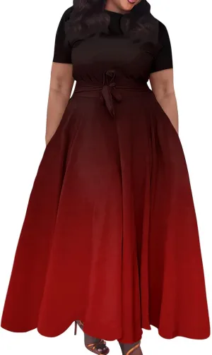 Trendy Short Sleeve Maxi Dresses Casual Plus Size Crewneck Long Sundress Elegant Formal A Line Smocked Flowy Party Dress