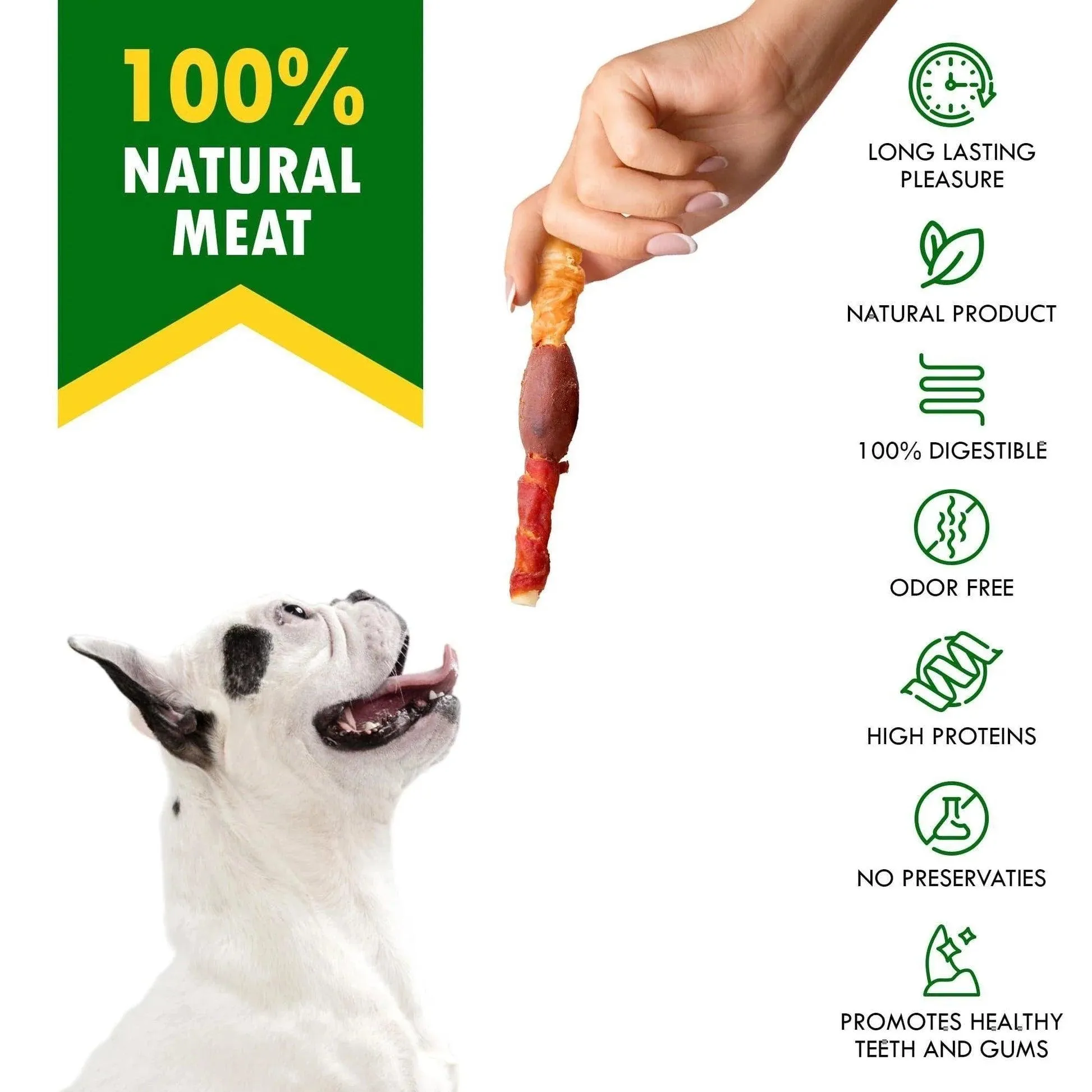 Triple Flavor Dog Rawhide Treats Duck & Chicken Human Grade Meat Natural