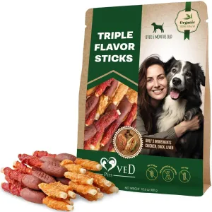 Triple Flavor Dog Rawhide Treats Duck & Chicken Human Grade Meat Natural