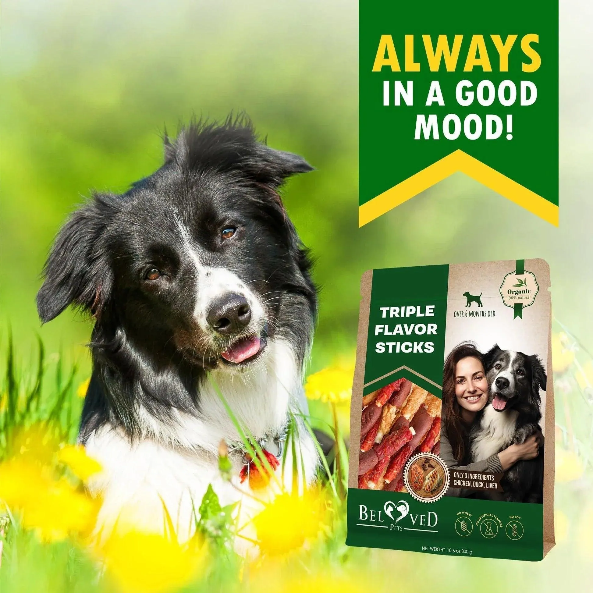 Triple Flavor Dog Rawhide Treats Duck & Chicken Human Grade Meat Natural