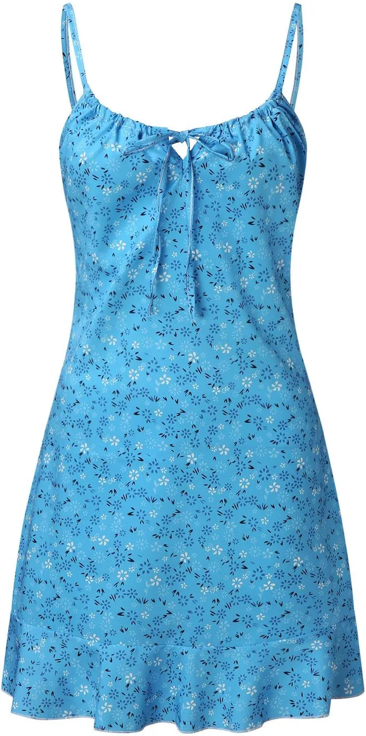Vacation Dresses for Women 2025 Mini Dress Ruffled Beach Vacation Clothes Sundress Floral Spaghetti Strap Casual Summer