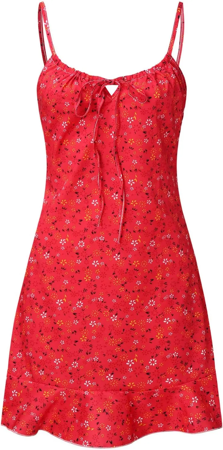 Vacation Dresses for Women 2025 Mini Dress Ruffled Beach Vacation Clothes Sundress Floral Spaghetti Strap Casual Summer
