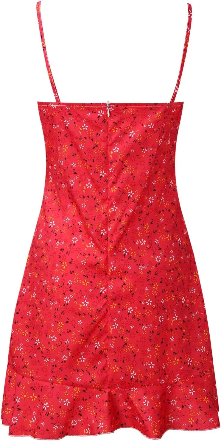 Vacation Dresses for Women 2025 Mini Dress Ruffled Beach Vacation Clothes Sundress Floral Spaghetti Strap Casual Summer
