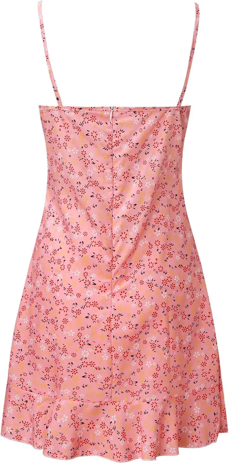 Vacation Dresses for Women 2025 Mini Dress Ruffled Beach Vacation Clothes Sundress Floral Spaghetti Strap Casual Summer