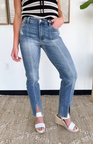 Vintage Wash Front Seam & Slit Straight Judy Blue Jeans