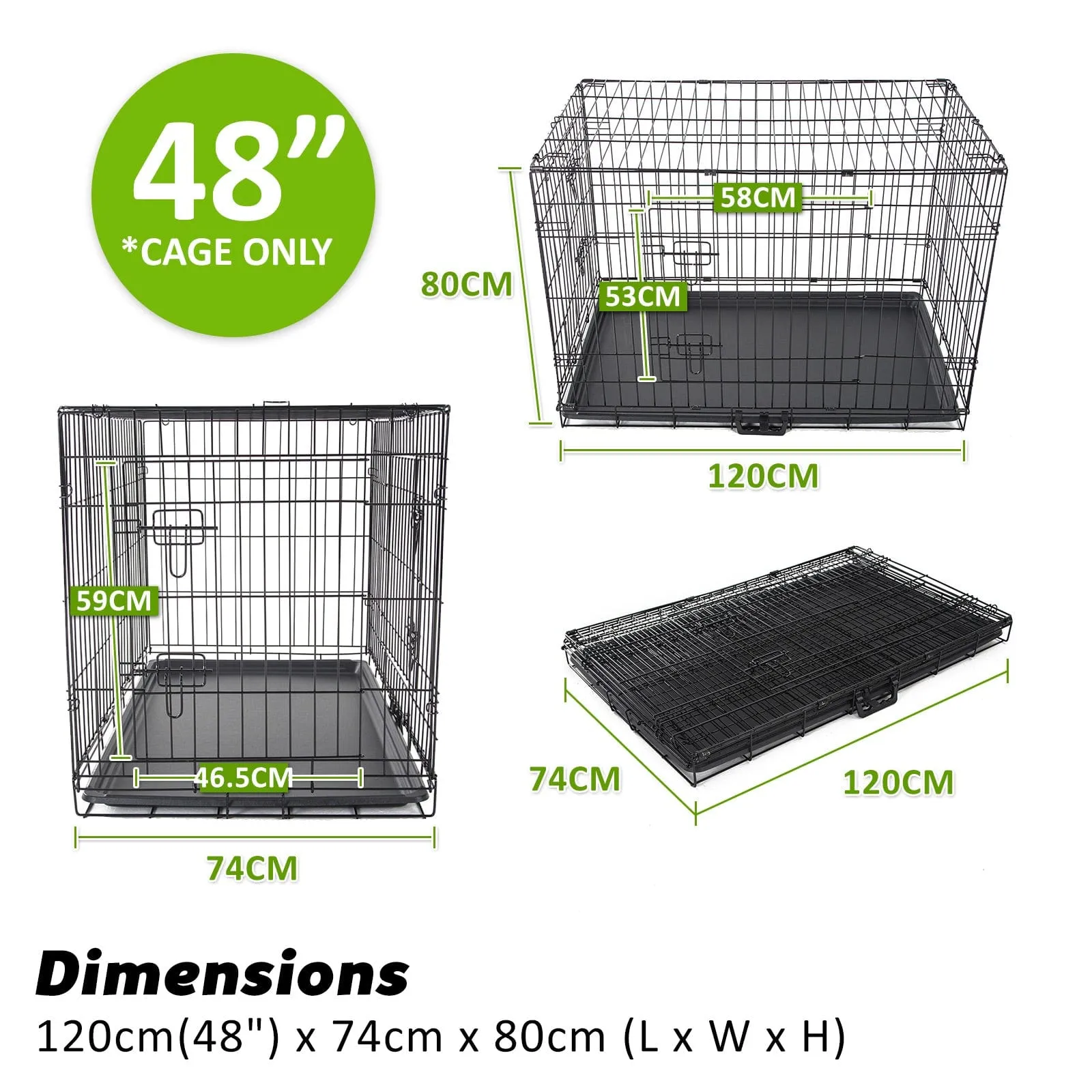 Wire Dog Cage Foldable Crate Kennel 48in with Tray   Cushion Mat Combo