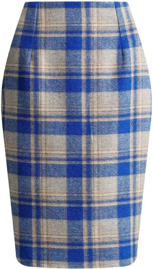 Women Wool Plaid Skirts Knee Length Preppy Clothes Bodycon Checkered Pencil Skirt High Waist Fall Winter Skirts