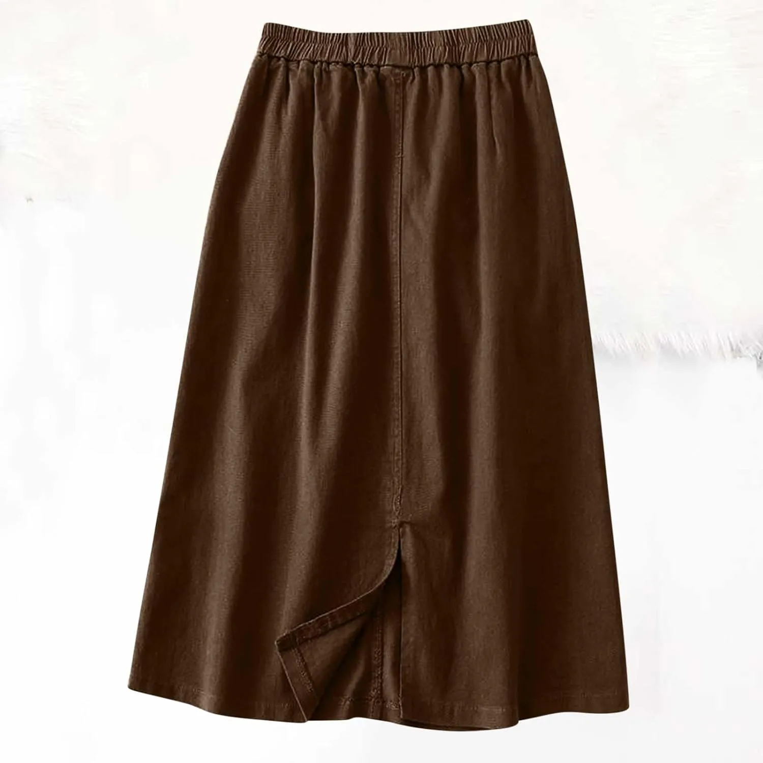 Women's Casual Skirts Elastic Waist Front Button Back Slit A-Line Midi Long Swing Skirt with Pockets Womens Skirts