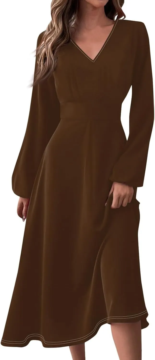 Womens Fall/Winter Dresses Long Sleeve V Neck Dresses Elegant Dresses Trendy Printed Dresses Dresses for Women