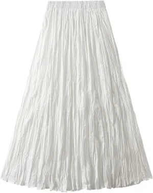 Women's Solid Color High Waist Flowing Pressed Pleated Skirt Large Slimming Pleated A Line Skirt Plus Size Loose Fit