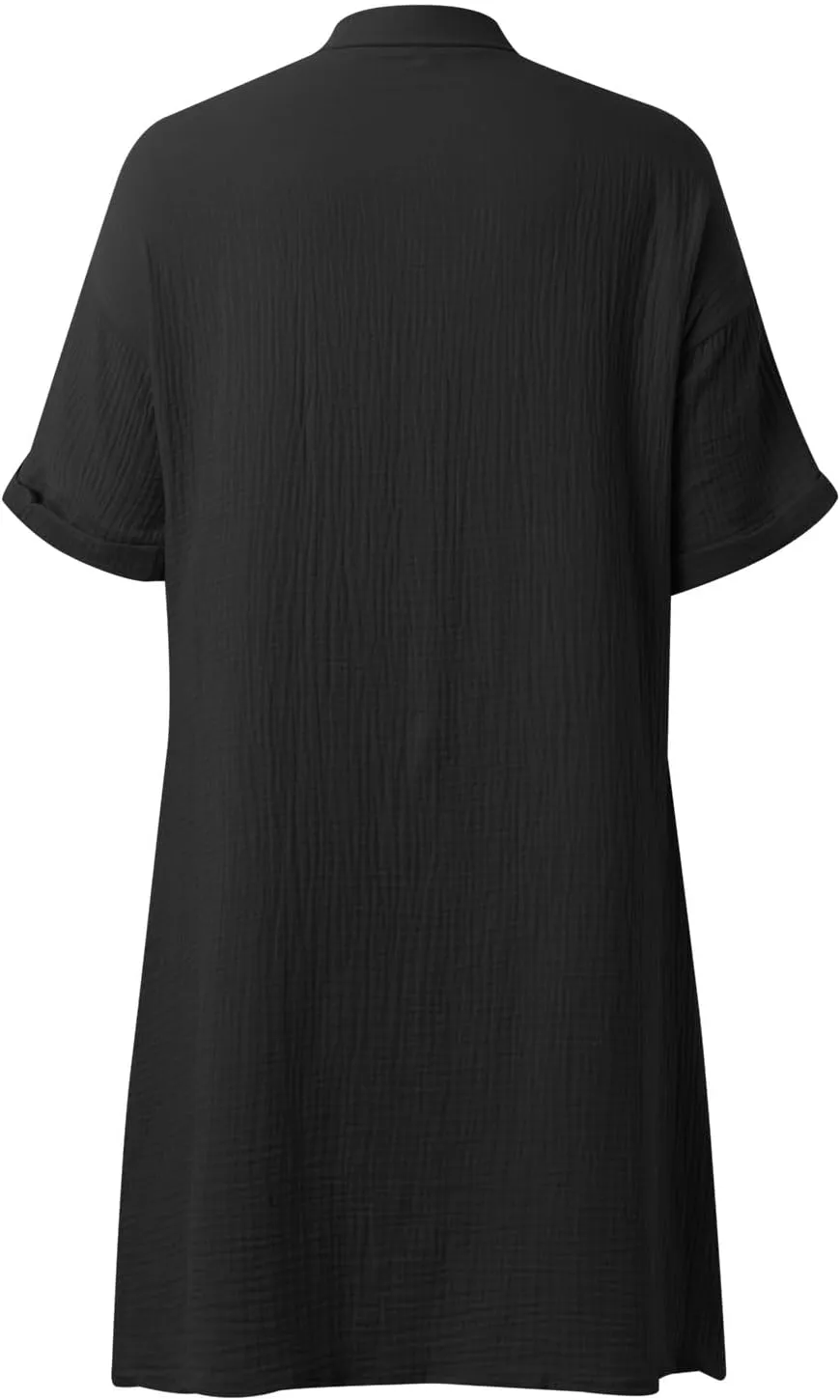 Women's Summer Dresses 2025 Cap Sleeves Button Down Solid Oversized Short Dress Tshirt Mini Dress with Pockets