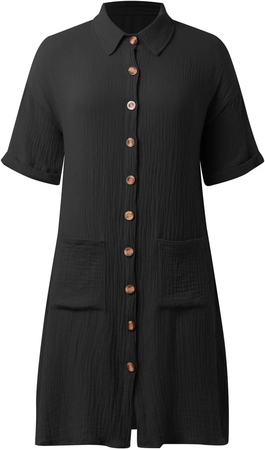Women's Summer Dresses 2025 Cap Sleeves Button Down Solid Oversized Short Dress Tshirt Mini Dress with Pockets