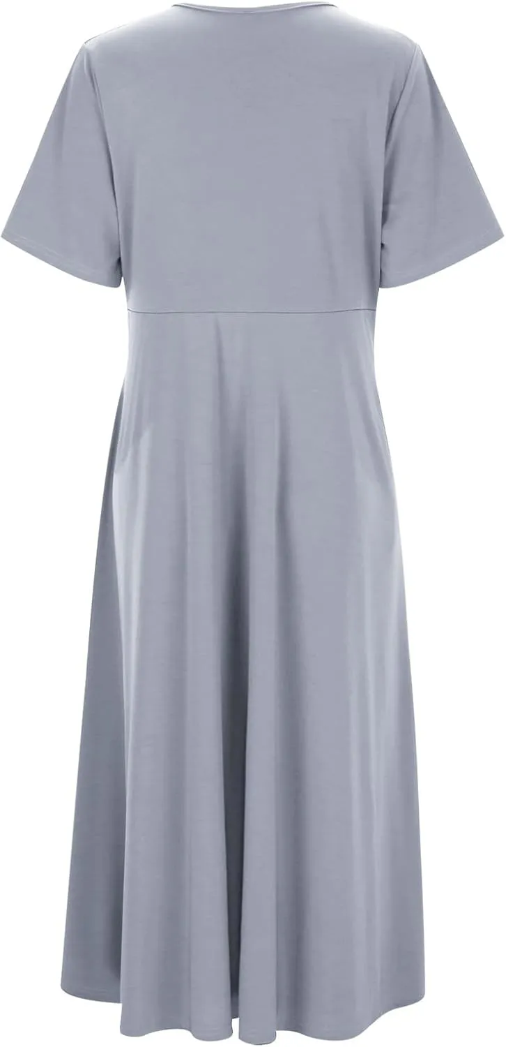 Women's Summer Floral Boho Dress V Neck Short Sleeve Ruffle A-Line Flowy Maxi Wedding Guest Dresses