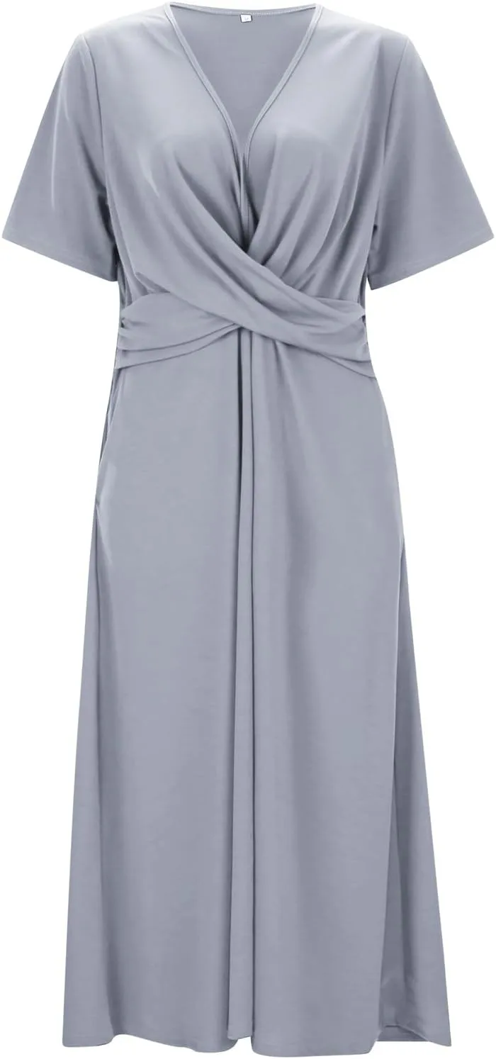 Women's Summer Floral Boho Dress V Neck Short Sleeve Ruffle A-Line Flowy Maxi Wedding Guest Dresses