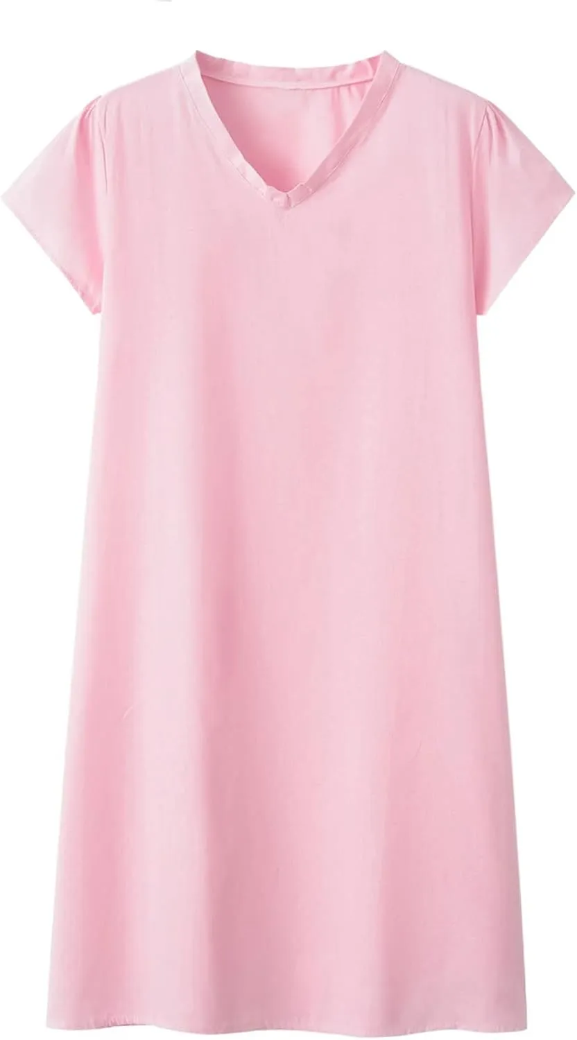 Women's Summer Solid Tshirt Dresses Short Sleeve 2025 Beach Sun Dresses Trendy V Neck T Shirt Dress Bridesmaid Spring