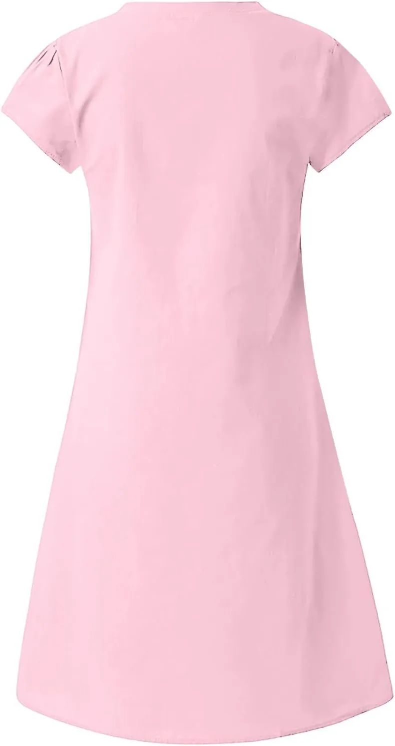Women's Summer Solid Tshirt Dresses Short Sleeve 2025 Beach Sun Dresses Trendy V Neck T Shirt Dress Bridesmaid Spring